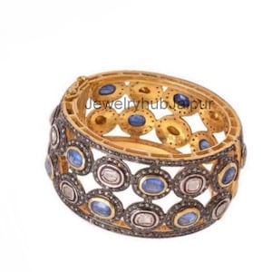 Polki Diamond Bangle Tanzanite Gemstone Bangle 925 Sterling Silver Bangle Beautiful Wedding Bangle Pave Rose Cut Diamond Bangle