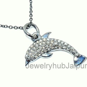 Natural Diamond Fish Pendant Necklaces, Rose Cut Diamond Fish Pendants, 925 Sterling Silver Oxidized Fish Pendants, Wedding Gifts Pendants