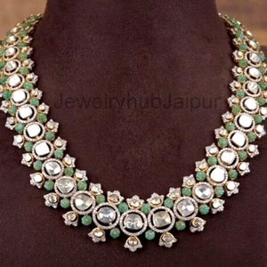 Natural Slice Polki Diamond Necklace Emerald Necklace Gold 925 Steling Silver Necklace Victorian Handmade Gift For Girls Gift For Mother,