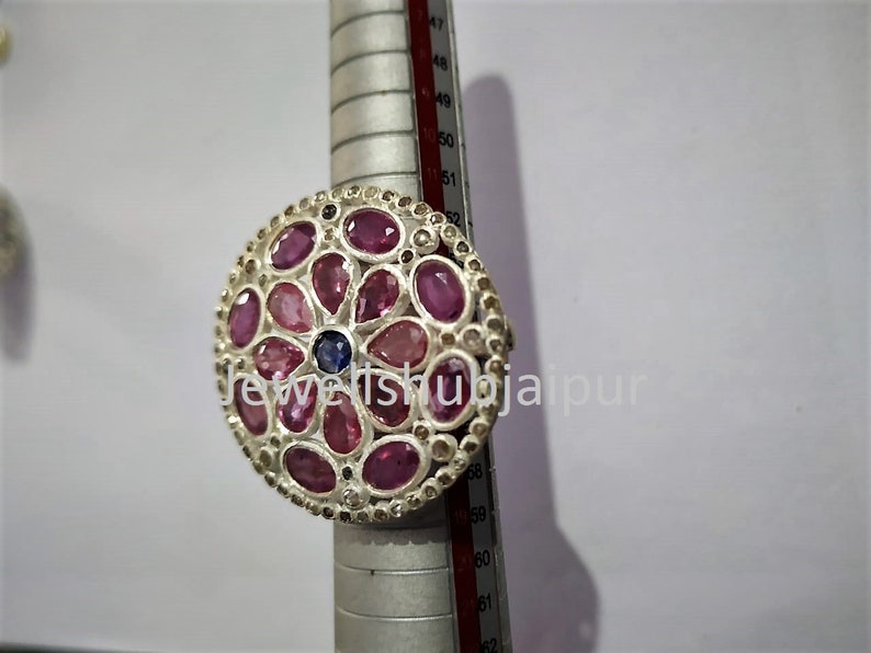 Natural Round Shape Ring Handmade Victorian Jewelry Rose Cut Diamond Ruby Sapphire Gemstone Ring,925 Sterling Silver Anniversary Gift