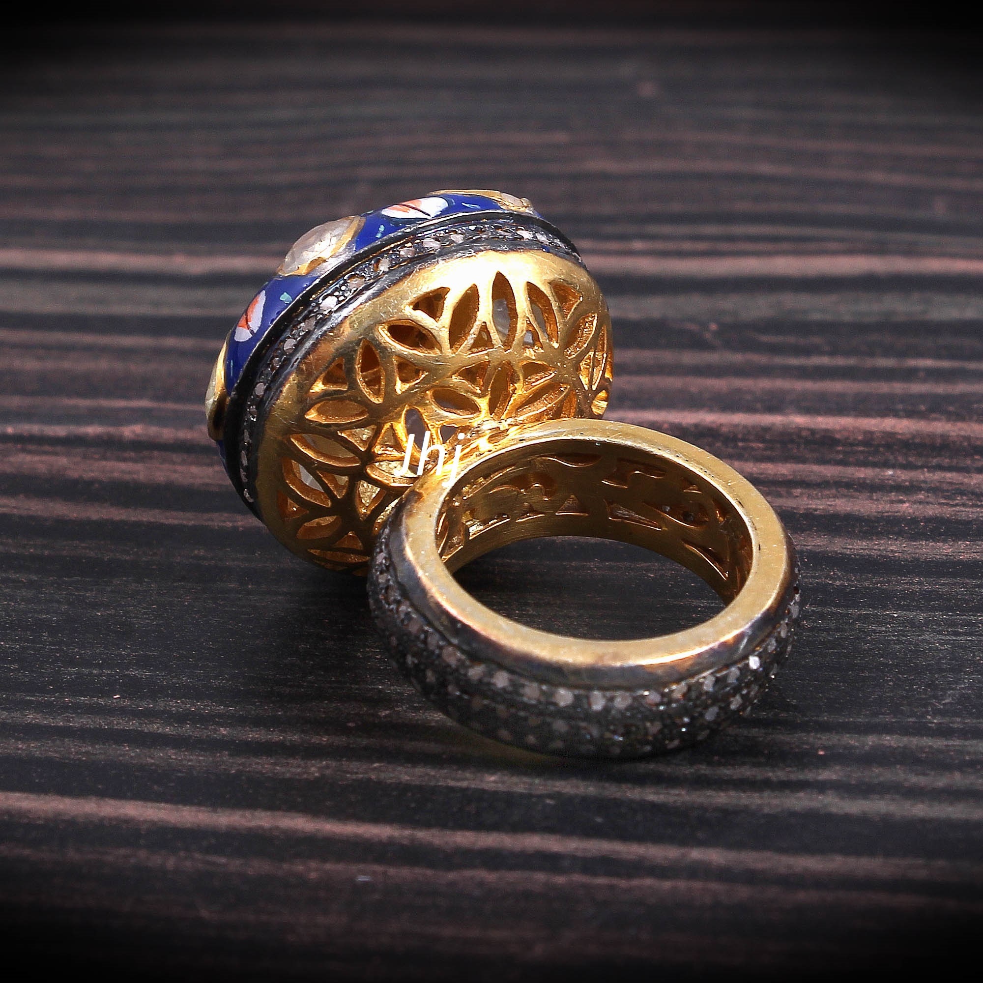 Enamel Ring Diamond Ring Polki Ring Natural Yellow Etsy UK