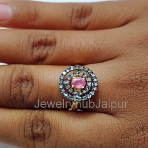 Natural Ruby Ring  Halo Ring Cocktail Ring Pave Diamond Ring Gold 925 Sterling Silver Ring Best Girls Ring Dainty Ring Gift For Girls Ring