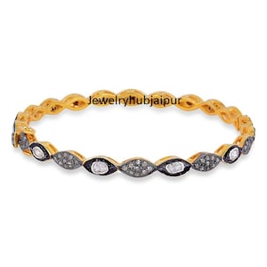 Victorian Jewelry Natural Natural Diamond Polki Bangle  925 Sterling Silver With Gold Unique Bangle Diamond Bangle Bracelet Jewelry