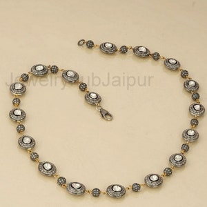 Victorian diamond Polki Beads Necklace 925 Sterling Silver Necklace Bridal Necklace  Vintage Women&#39;s Necklace Anniversary Gift For Wife