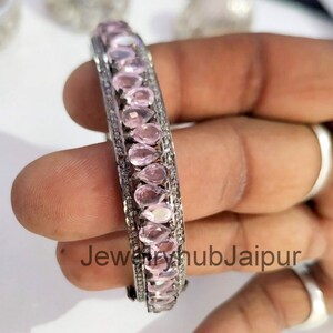 Diamond Bangle Natural Rose Cut Diamond Bangle Pink Gemstone Bangle 925 Sterling Silver Oxidizes Bangle Handmade Victorian Diamond Bangle