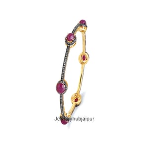 Diamant Armreif Oval Rubin Armreifen Handgemachter Armreif 925 Sterling Silber mit Gold poliert Armreif Hochzeitsgeschenk Armreif Geschenk für Sie