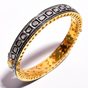 Diamond Polki Bangle Natural Handmade Bangle 925 Sterling Silver & Gold Bangle Vintage Women&#39;s Bangle Anniversary Gift Jewelry Gift For Her