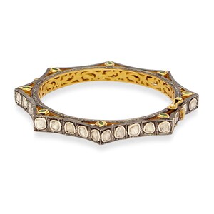 Polki Diamond Bangle Pave Diamond Polki Emerald Bangle Handmade Antique Bangle Jewelry 925 Sterling Silver Anniversary Gift Bangle Jewelry