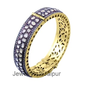 Polki Diamond Bangle Rose Cut Diamond Bangle 14 K Gold 925 Sterling Silver Bangle Victorian Fashion Diamond Bangle Wedding Gift Jewelry
