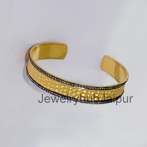 Diamond Cuff Bangles Rose Cut Diamond Bangles 925 Sterling Silver & Gold Bangles Anniversary Gift Bangles Handmade Everyday Women&#39;s Bangles