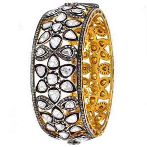 Natural Polki Diamond Bangle 925 Sterling Silver With Gold Bangle Victorian Women&#39;s Bangle Diamond Gifts Bangle Anniversary Gifts Jewelry
