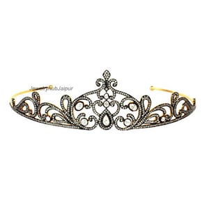 Victorian Tiara Rose Cut Diamond Tiara Polki Tiara 925 Sterling Silver Tiara Gold Tiara Vintage Anniversary Gifts Tiara Jewelry
