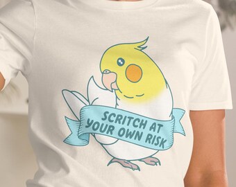 Funny Lutino Cockatiel T-Shirt: Scritch At Your Own Risk