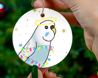 Blue Budgie Ornament With Halo Keepsake