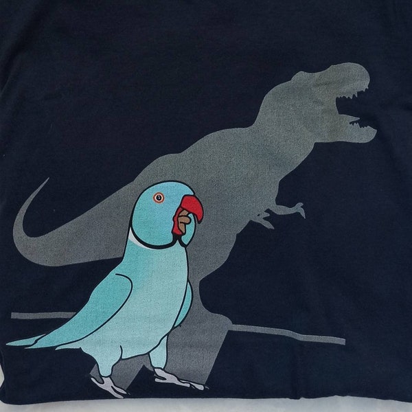 T-shirt à col rond indien bleu T-rex, t-shirt pour amoureux des perroquets, vêtements mèmes Birb, vêtements de propriétaire d'oiseau, chemise perruche à collier