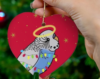 Blue Budgie Keepsake With Halo, Birb ornament