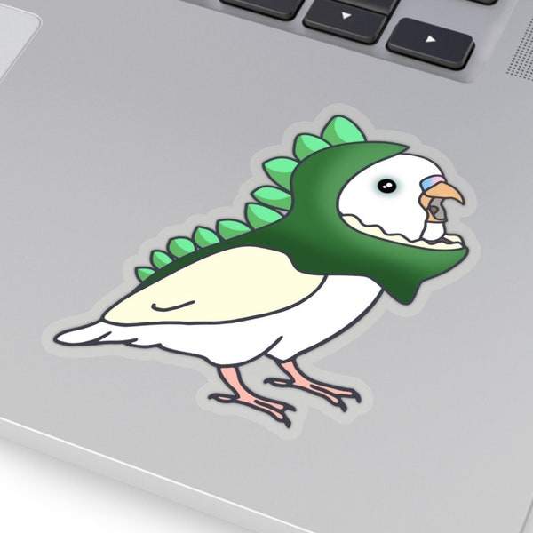 Dinosaur Albino Budgie sticker, Cute Budgerigar Kiss-Cut Sticker, Parakeet owner gift idea, Birb memes sticker