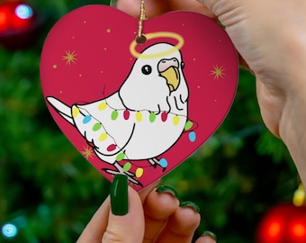 White Budgie Keepsake With Halo, Birb ornament