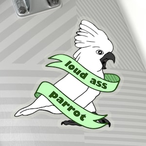 Funny Umbrella Cockatoo Sticker: Loud Parrot Decal