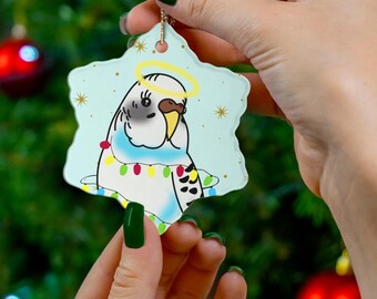 Blue & Black Budgie Ornament With Halo Keepsake