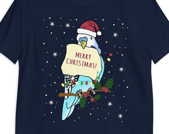 Blue Budgie Christmas T-shirt: Birb Meme Gift