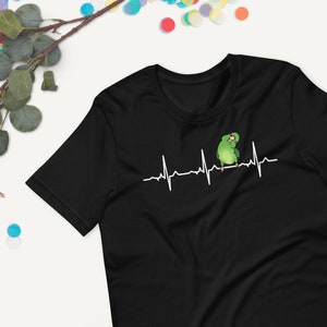 Chemise de battement de coeur de perroquet vert d'ECG, t-shirt d'amant de perroquet, vêtements de mèmes de Birb, vêtements d'oiseau de ligne de pouls