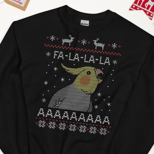 FA LA LA Ugly Christmas Cockatiel Sweatshirt,Parrot lover clothes, Birb memrch, Cockatiel christmas gift idea image 1