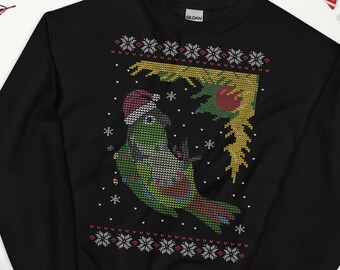 Ugly Chirstmas Green Cheeked Conure Unisex Sweatshirt, Cute conure clothes, Birb memes apparel, Chistmas Conure gift idea