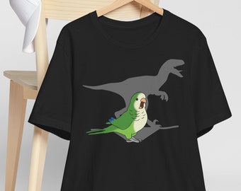 Velociraptor Green Monk parakeet T-Shirt, Parrot lover Tee, Birb memes clothes, Bird owner clothing, Quaker parrot shirt