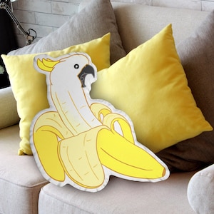 Oreiller en forme de cacatoès banane, merch bouleau, peluche bouleau, idée cadeau cacatoès, coussin cacatoès, décoration perroquet