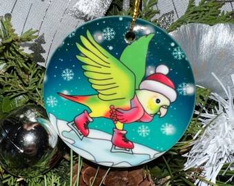 Skridskoåkning Conure Keramik Julgransprydnad: Rolig papegoja Souvenir