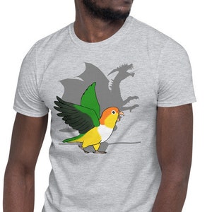 Camiseta divertida con la sombra del dragón y el loro caique: Birb Meme Apparel