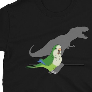 T-Rex Green Monk Sittich T-Shirt, Papageienliebhaber Tee, Birb Kleidung, Vogelbesitzer Kleidung, Quäker Papageien Shirt