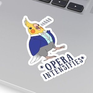 Opera Cockatiel Sticker, Cute Cockatiel Singing Kiss-Cut Sticker, Funny cockatiel owner gift idea