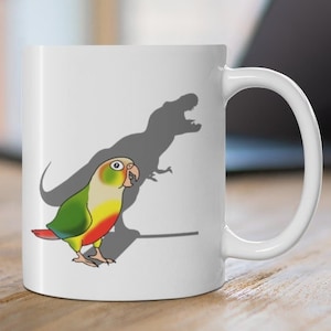 Dinosaur Parrot Mug, T-rex Pineapple Conure Ceramic Mug 11oz, Funny birb memes mug for conure owner