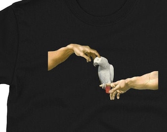 Michelangelo's African Grey T-Shirt, Parrot lover Tee, Bird owner Apparel, Birb memes clothes, Classical art clothing