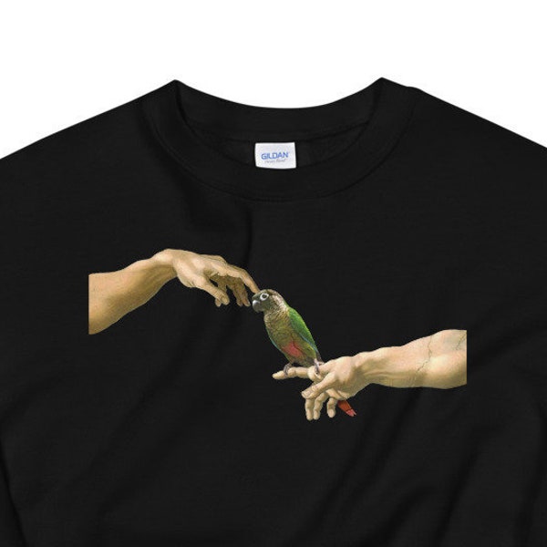 Michelangelo's Green Cheeked Conure Unisex Sweatshirt, Parrot owner gift idea, Birb memes clothes, Bird lover apparel