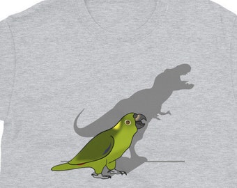 Maglietta divertente con ombra di T-Rex, pappagallo amazzone dalla nuca gialla
