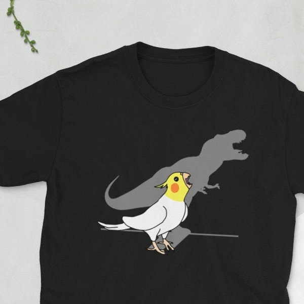 T-rex White Cockatiel T-Shirt, Funny Parrot Apparel, Birb mèmes vêtements, Vêtements amoureux des oiseaux, Tee-shirt Dinosaur Birb