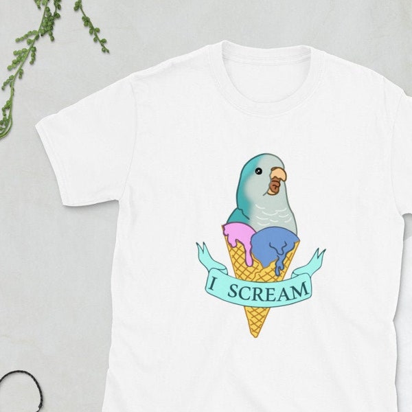 I scream Ice cream Blue Quaker Parrot T-Shirt, Funny Monk Parkeet Apparel, Bird lover clothes, Birb memes clothing, Parrot owner tee