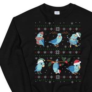 Blue Parrotlet Ugly Christmas Sweatshirt, Parrot lover clothes, Bird owner xmas gift idea, Birb memes apparel