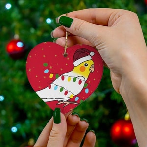 Lutino Cockatiel Christmas Ornament, Parrot Xmas Decoration