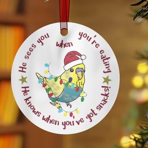 Turquoise Budgie Metal Christmas Ornament: Parakeet Keepsake Gift