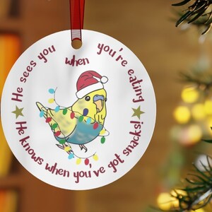 Turquoise yellowface Budgie Metal Ornament, Unique parakeet Christmas Tree decoration, Budgerigar Keepsake, Parrot Christmas Gift