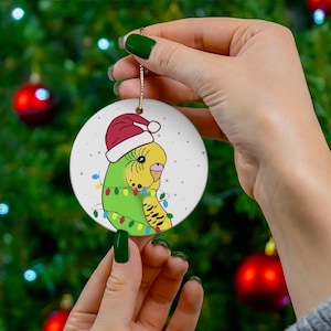 green Budgie Ceramic Ornament, Parrot Christmas Ornament, Cute budgerigar xmas decoration