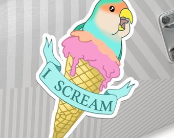 Dutch Blue Lovebird Ice Cream Funny Sticker: I scream Parrot Decal
