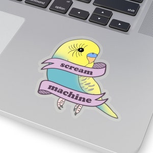 Sticker Scream Machine turkoois gele parkiet, sticker schattige parkiet papegaai Kiss-Cut, grappig cadeau-idee papegaaieigenaar, sticker Birb memes