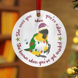 Black Headed Caique Christmas Ornament: Metal Parrot Keepsake