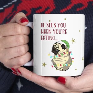 Mug de Noël drôle de carlin : Mug en céramique pour chien - 11 oz
