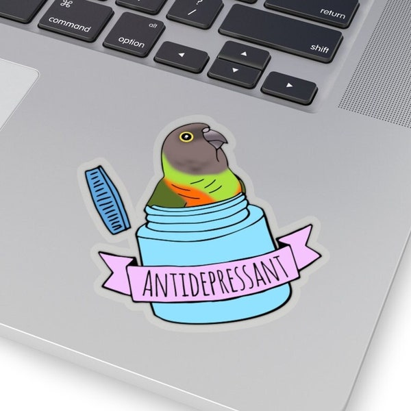 Antidepressant Senegal Parrot Sticker, Cute Parrot Kiss-Cut Sticker, Funny parrot owner gift idea, Birb memes sticker